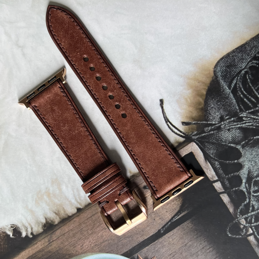 Dark Brown Maya Calfskin Leather Watch Strap, Artisan Handmade