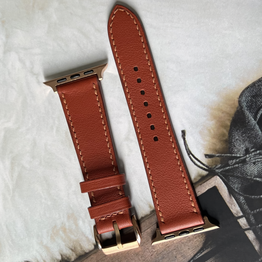 Classic Brown Swift Calfskin Leather Watch Strap, Handmade