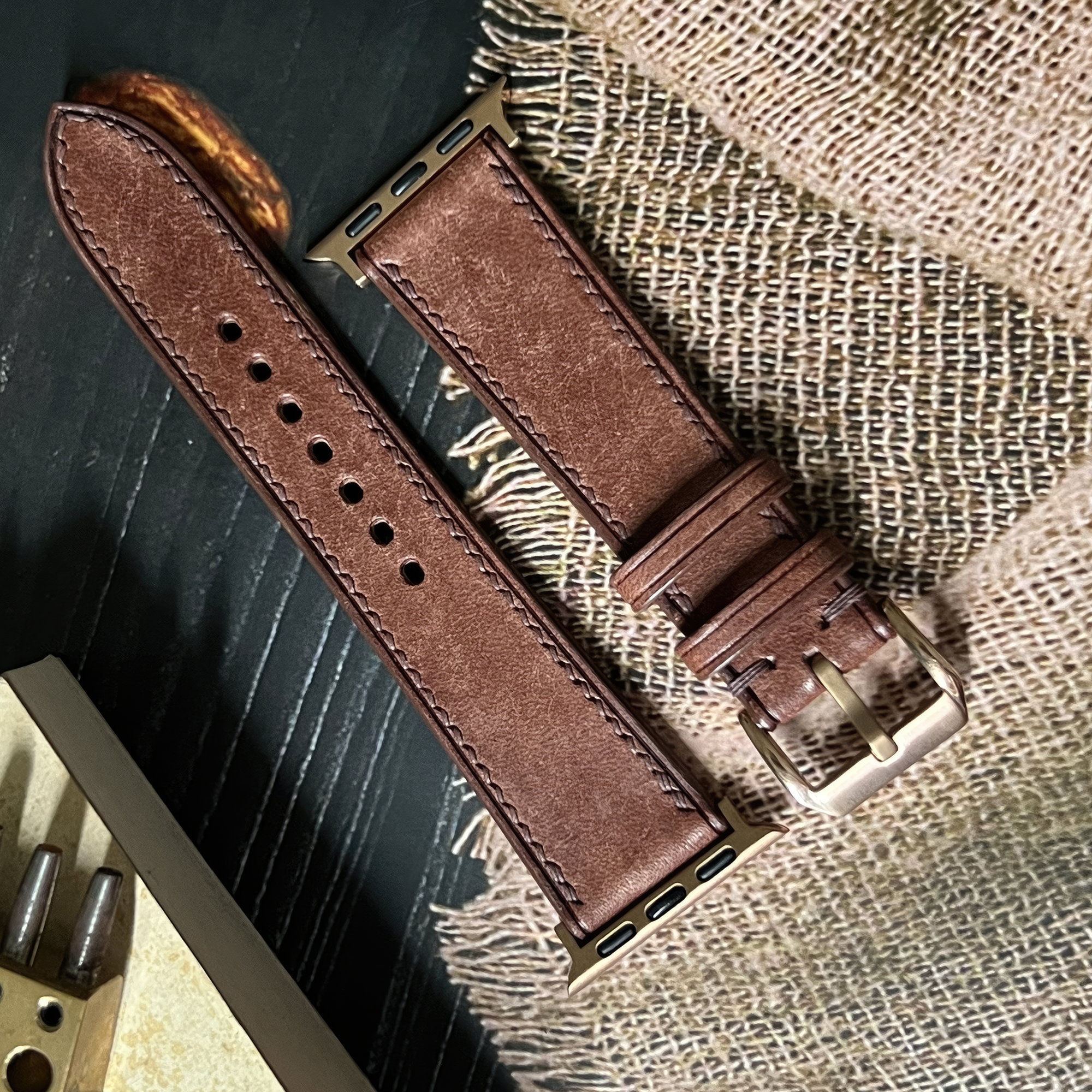 Dark Brown Maya Calfskin Leather Watch Strap, Artisan Handmade