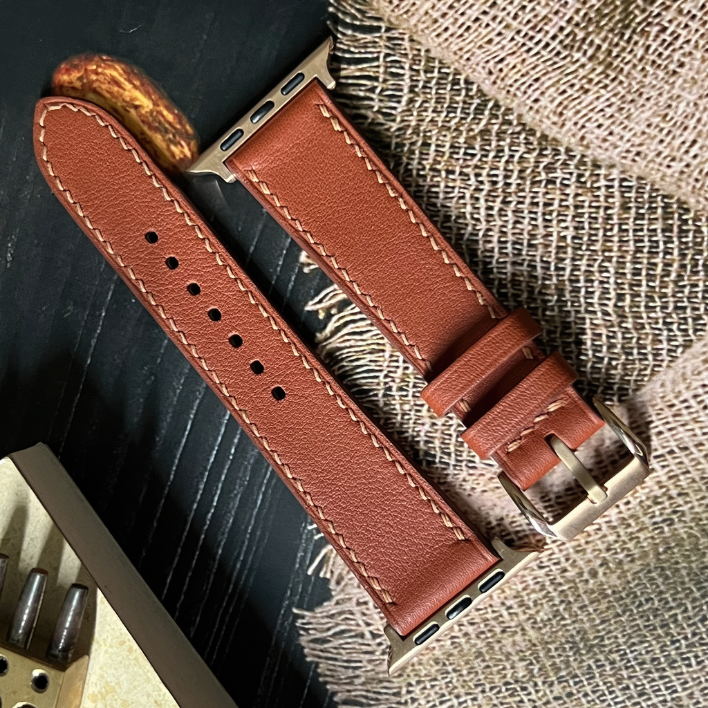 Classic Brown Swift Calfskin Leather Watch Strap, Handmade
