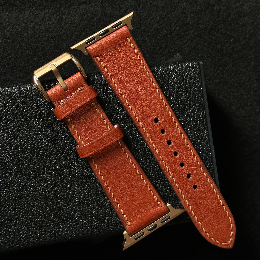 Classic Brown Swift Calfskin Leather Watch Strap, Handmade