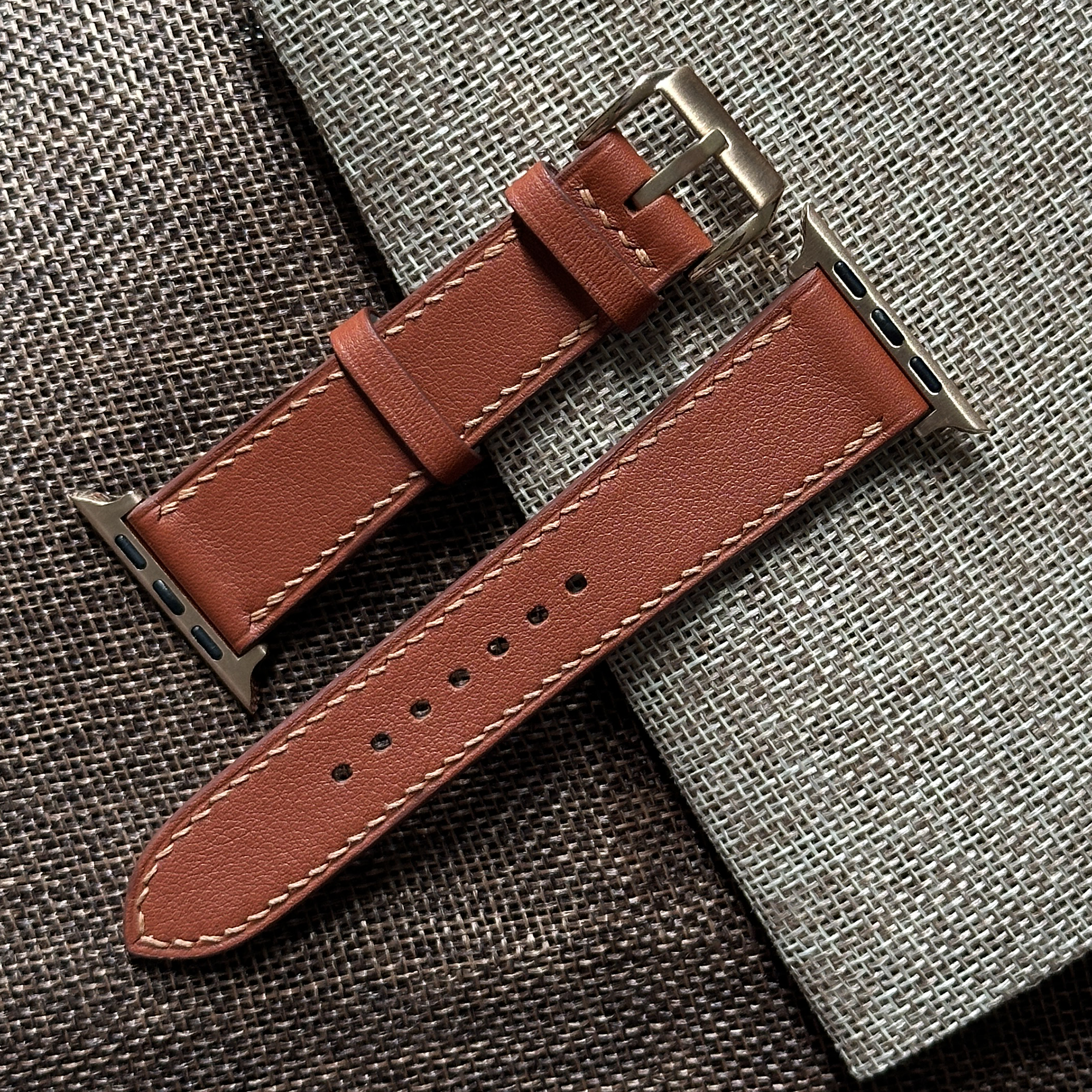 Classic Brown Swift Calfskin Leather Watch Strap, Handmade