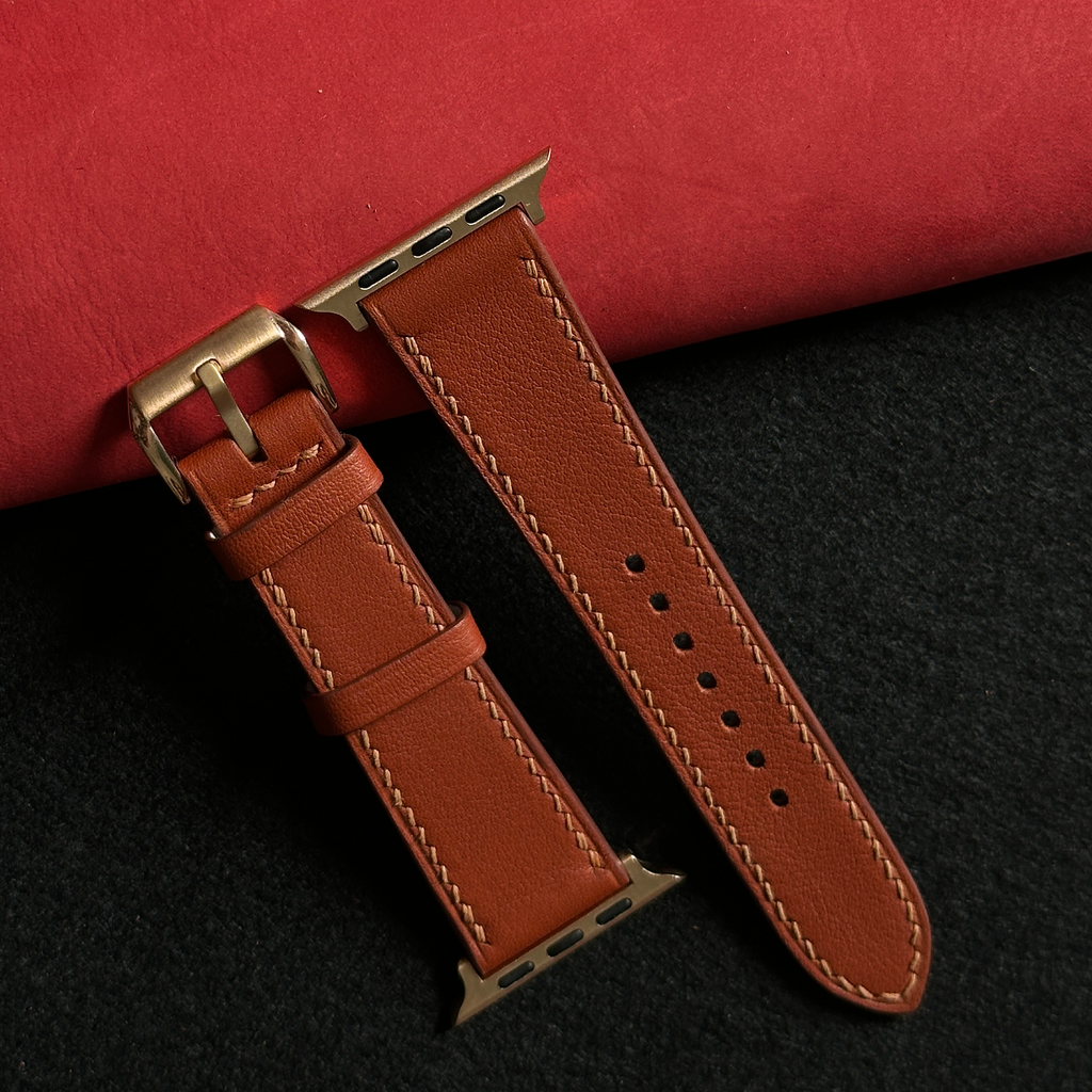 Classic Brown Swift Calfskin Leather Watch Strap, Handmade