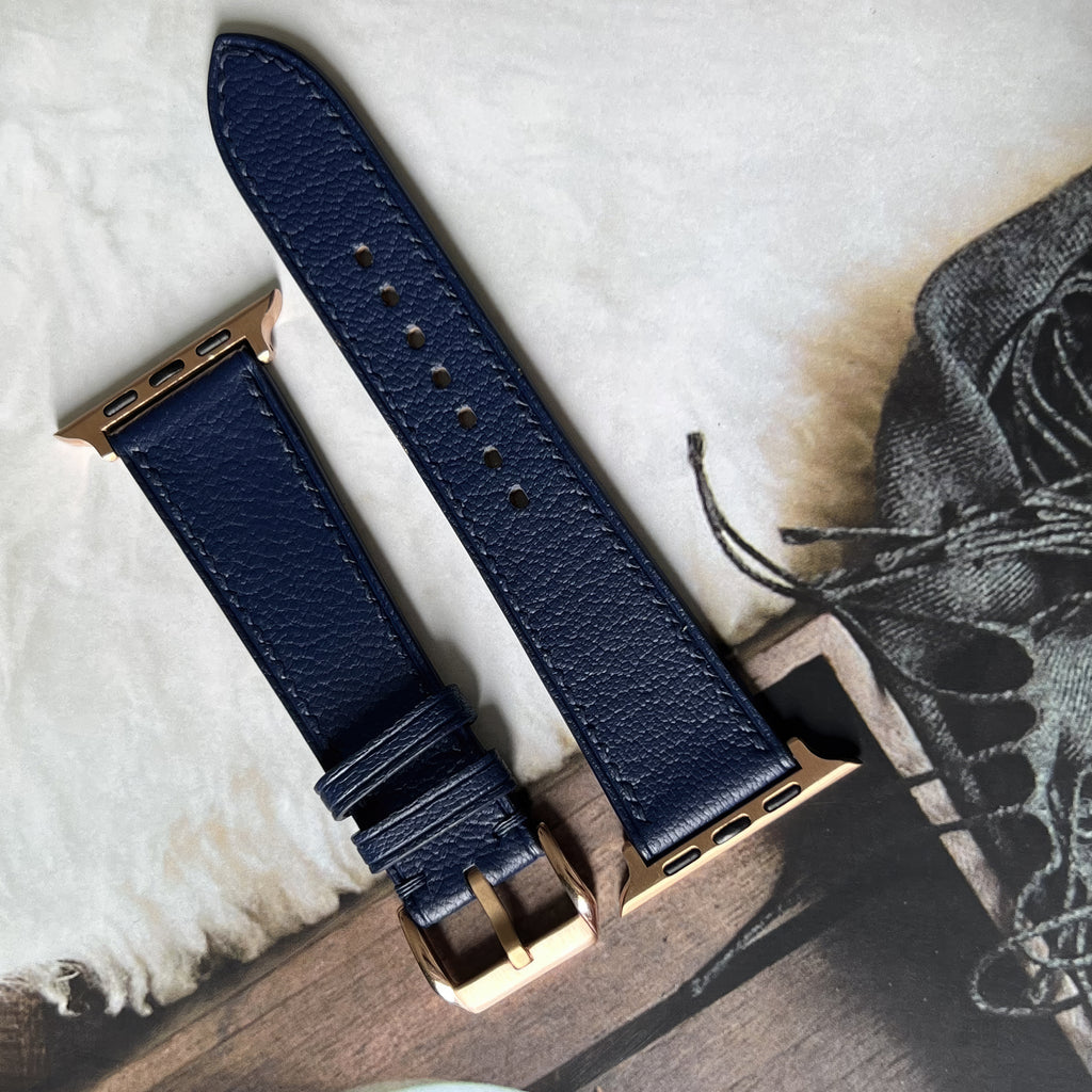 Navy Blue Alran Chevre Leather Watch Straps, Premium Handmade Bands