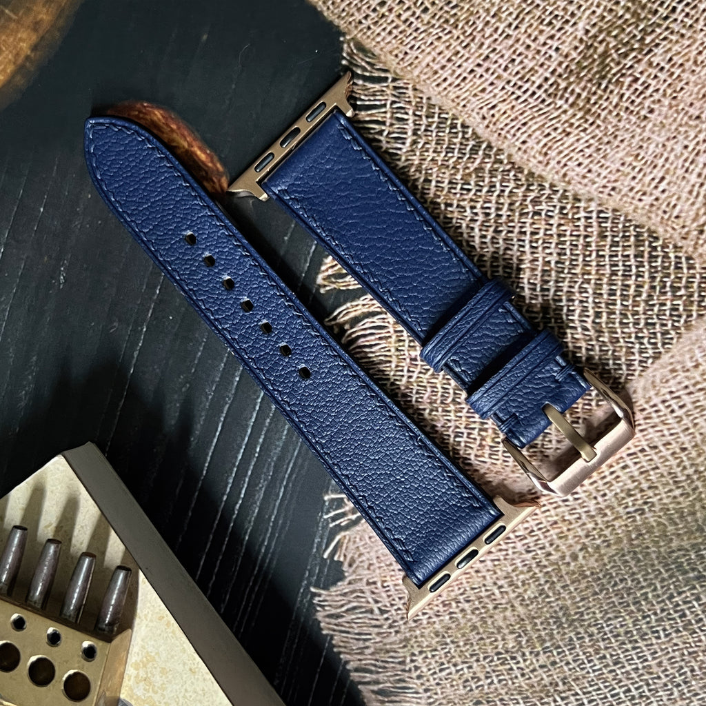 Navy Blue Alran Chevre Leather Watch Straps, Premium Handmade Bands