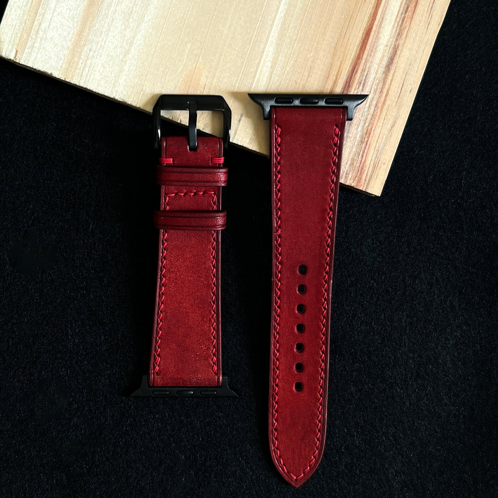 Red Pueblo Leather Watch Band, Handmade Premium Distressed Strap