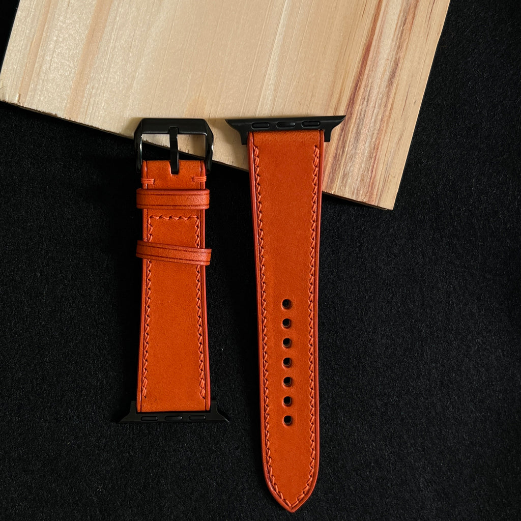 Orange Buttero Leather Watch Straps, Premium Handmade Leather