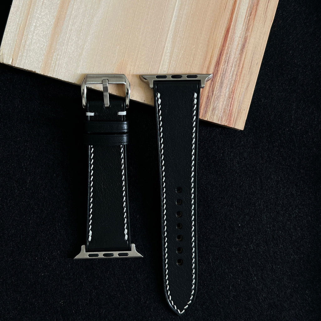 Custom Black Vachetta Leather Watch Straps, Premium Handmade Bands