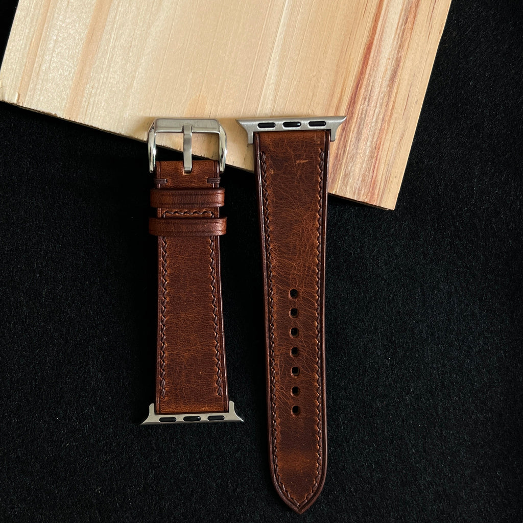 Classic Brown Waxed Leather Watch Straps, Premium Handmade Bands