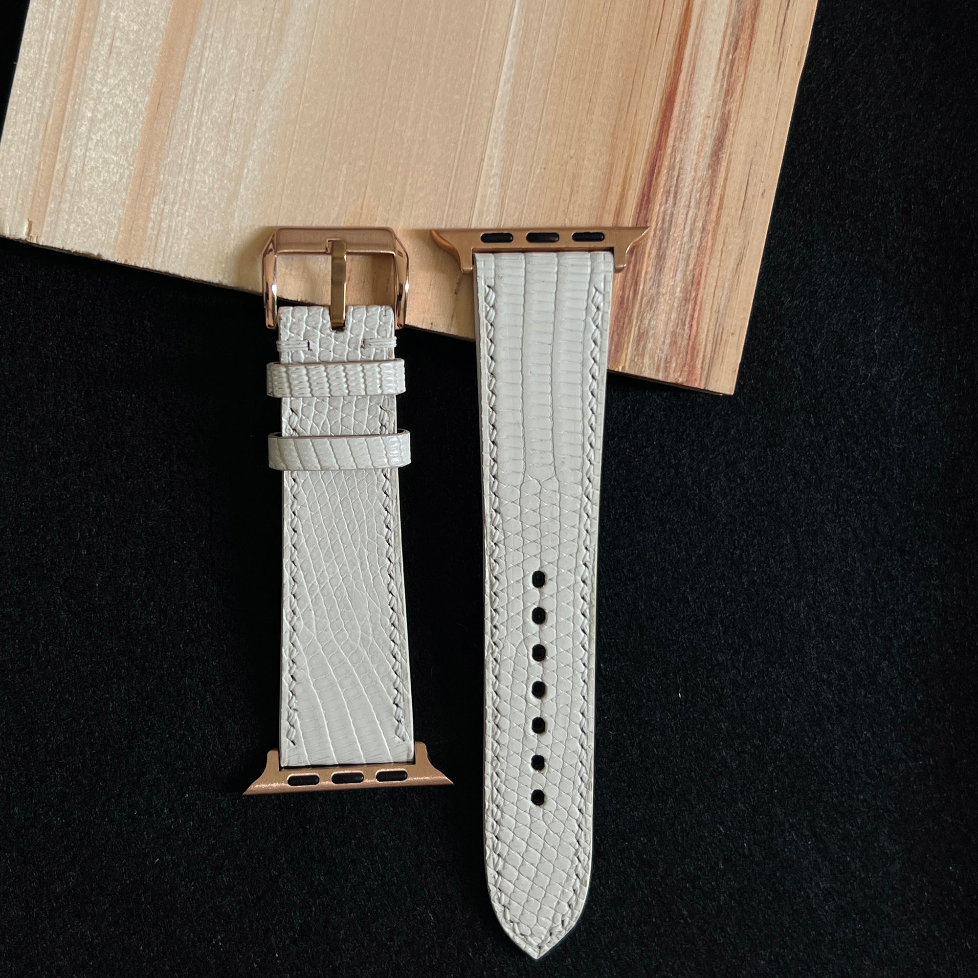 Elegant White Lizard Leather Watch Strap, Premium Handcrafted