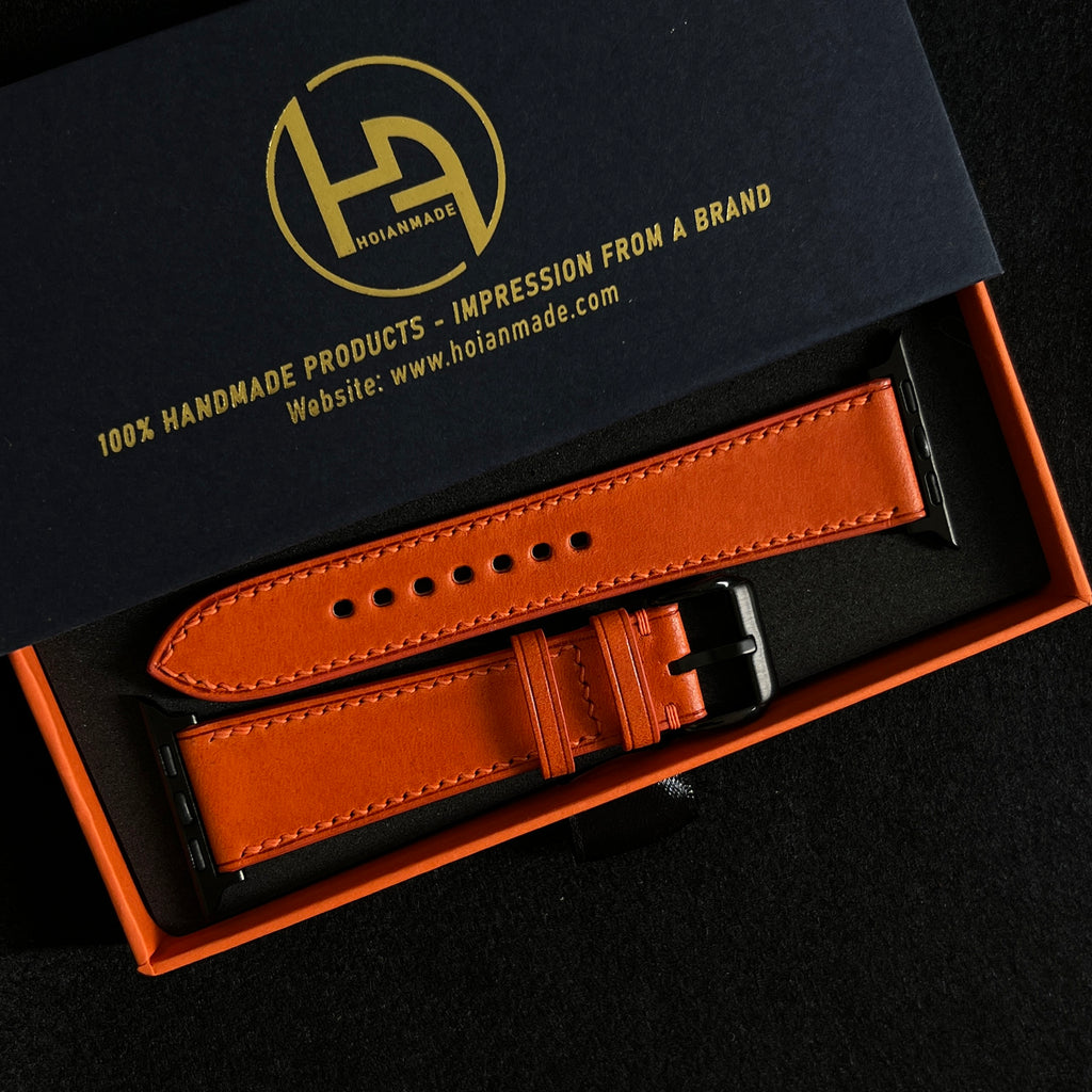 Orange Buttero Leather Watch Straps, Premium Handmade Leather