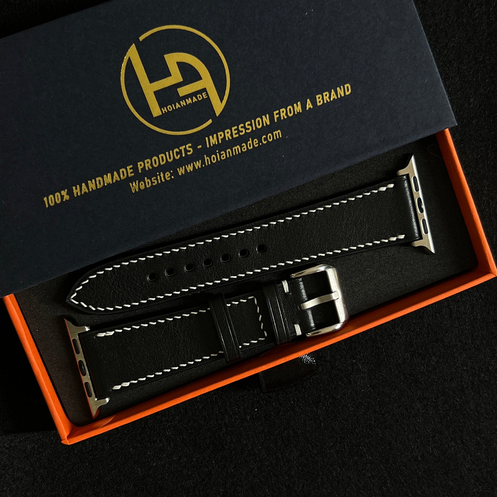 Custom Black Vachetta Leather Watch Straps, Premium Handmade Bands