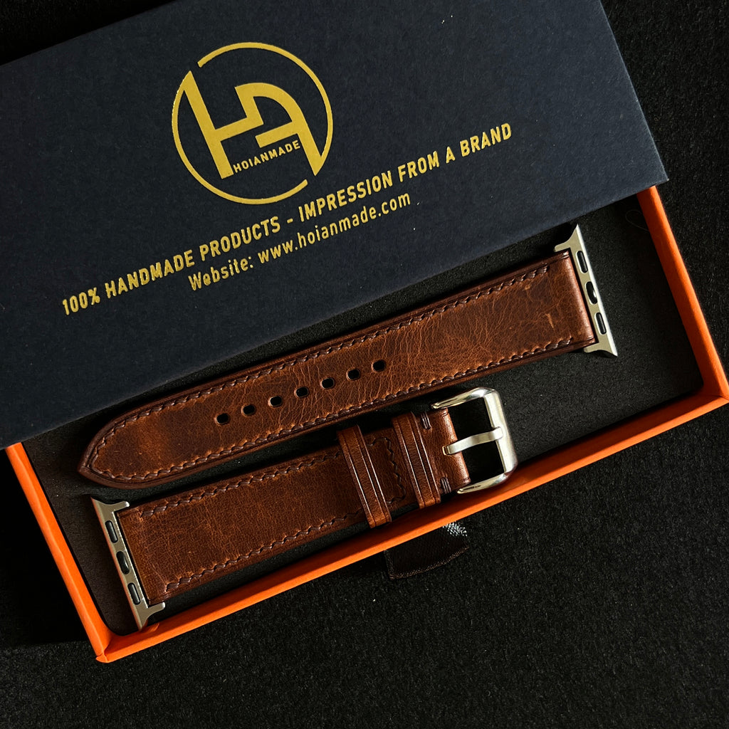 Classic Brown Waxed Leather Watch Straps, Premium Handmade Bands