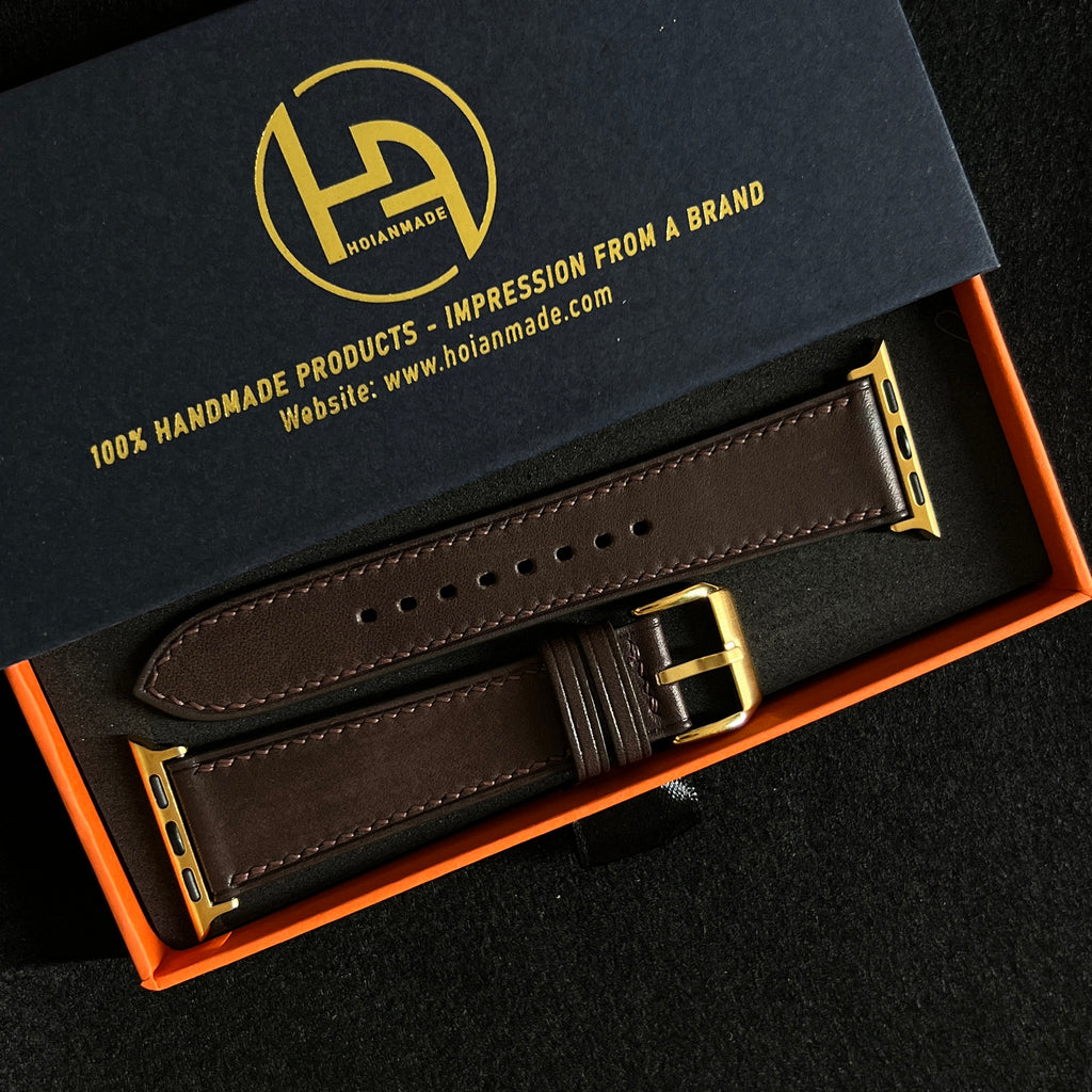 Dark Brown Barenia Leather Watch Straps, Luxury Artisan Craftsmanship