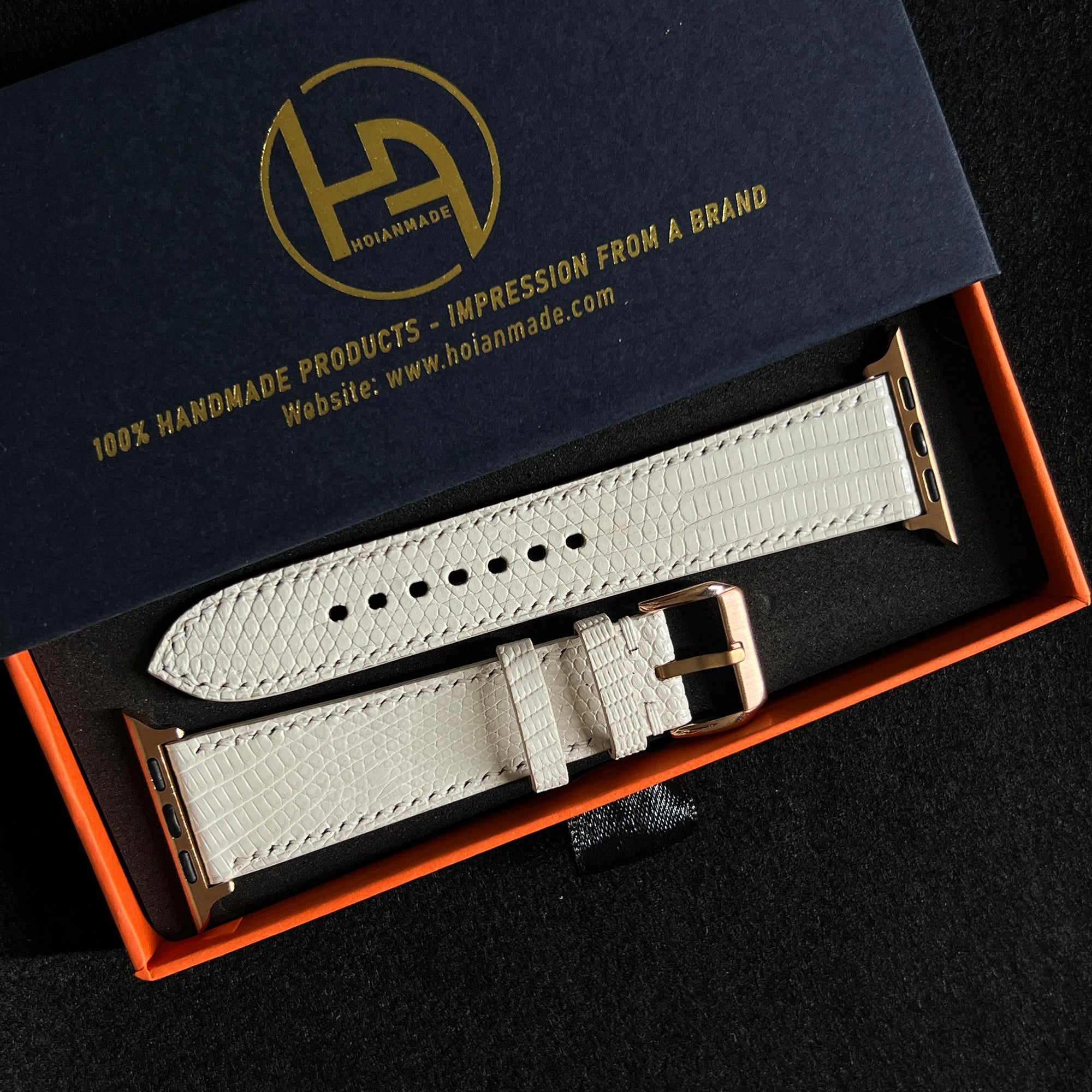 Elegant White Lizard Leather Watch Strap, Premium Handcrafted