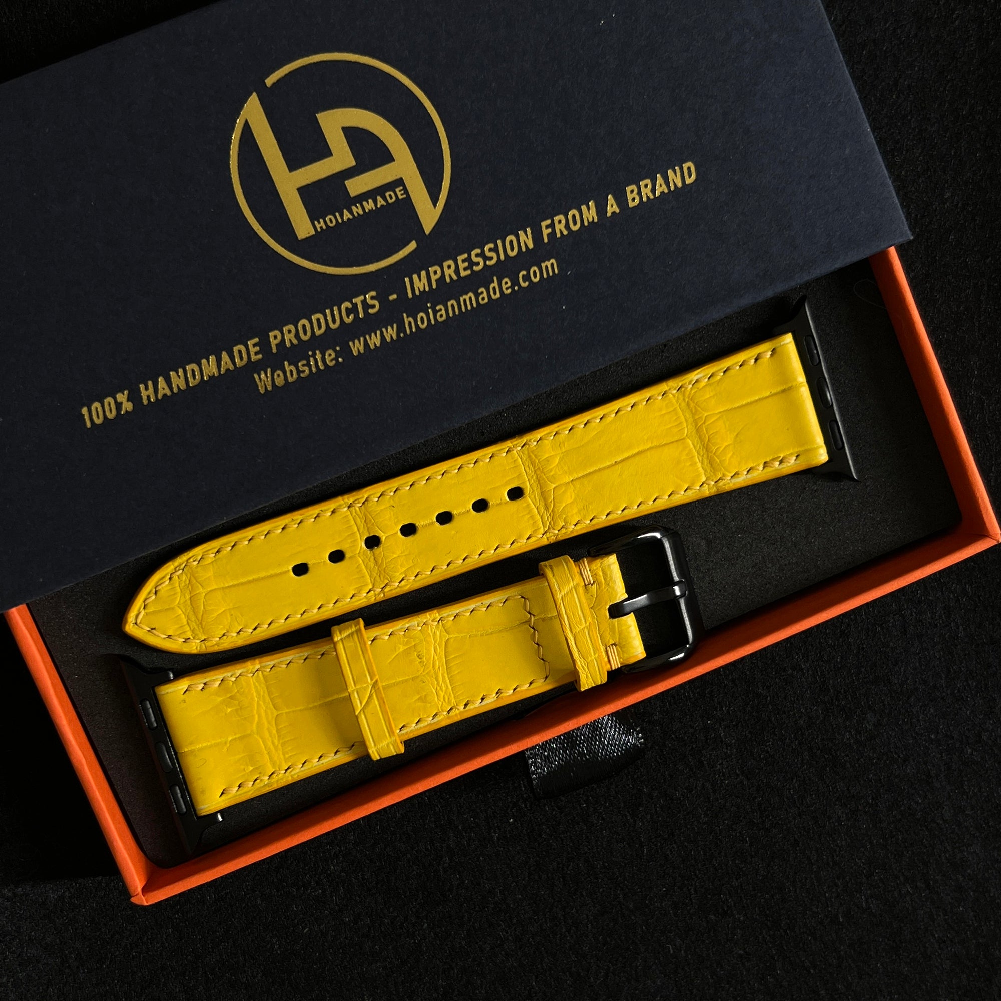Vibrant Yellow Alligator Leather Watch Strap, Premium Handmade Band