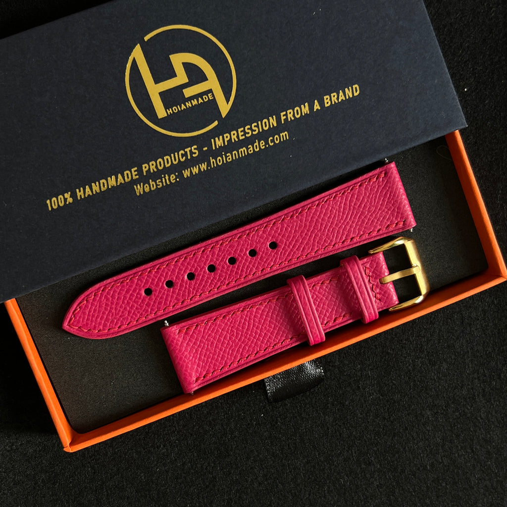 Rose Pink Epsom Leather Watch Strap, Premium Handmade Wrist Band