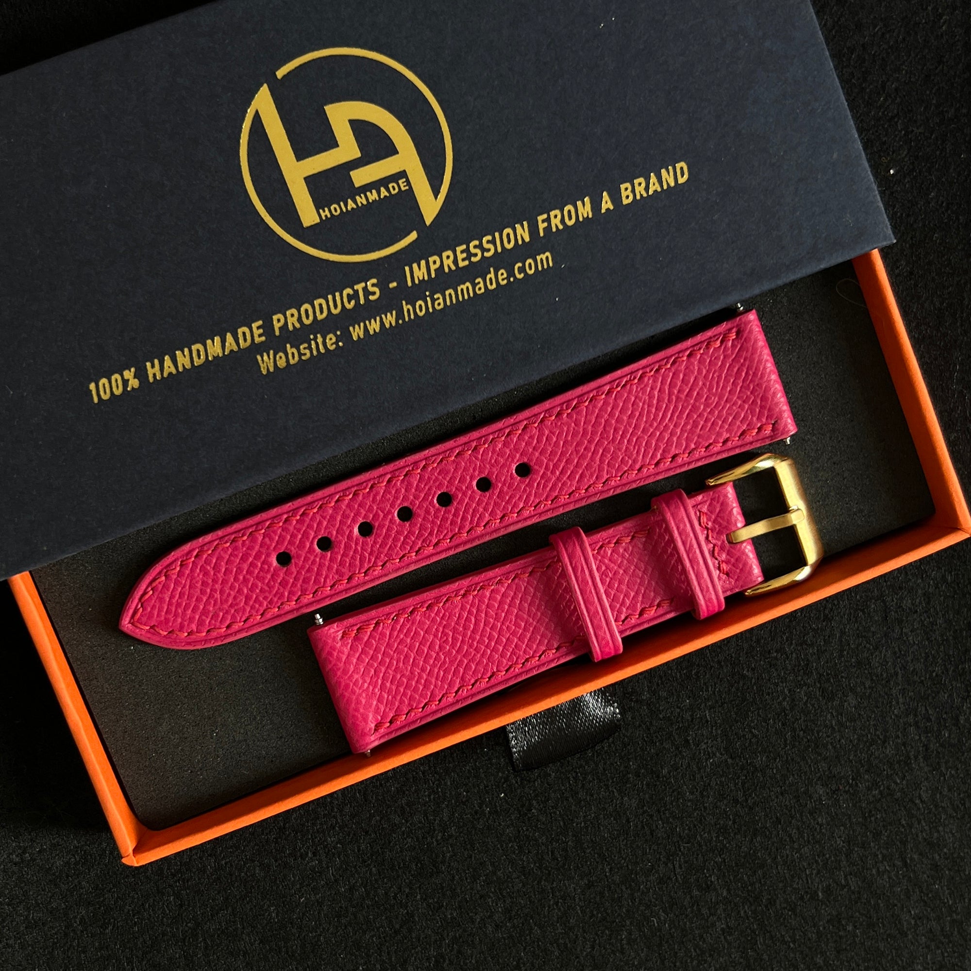 Rose Pink Epsom Leather Watch Strap, Premium Handmade Wrist Band