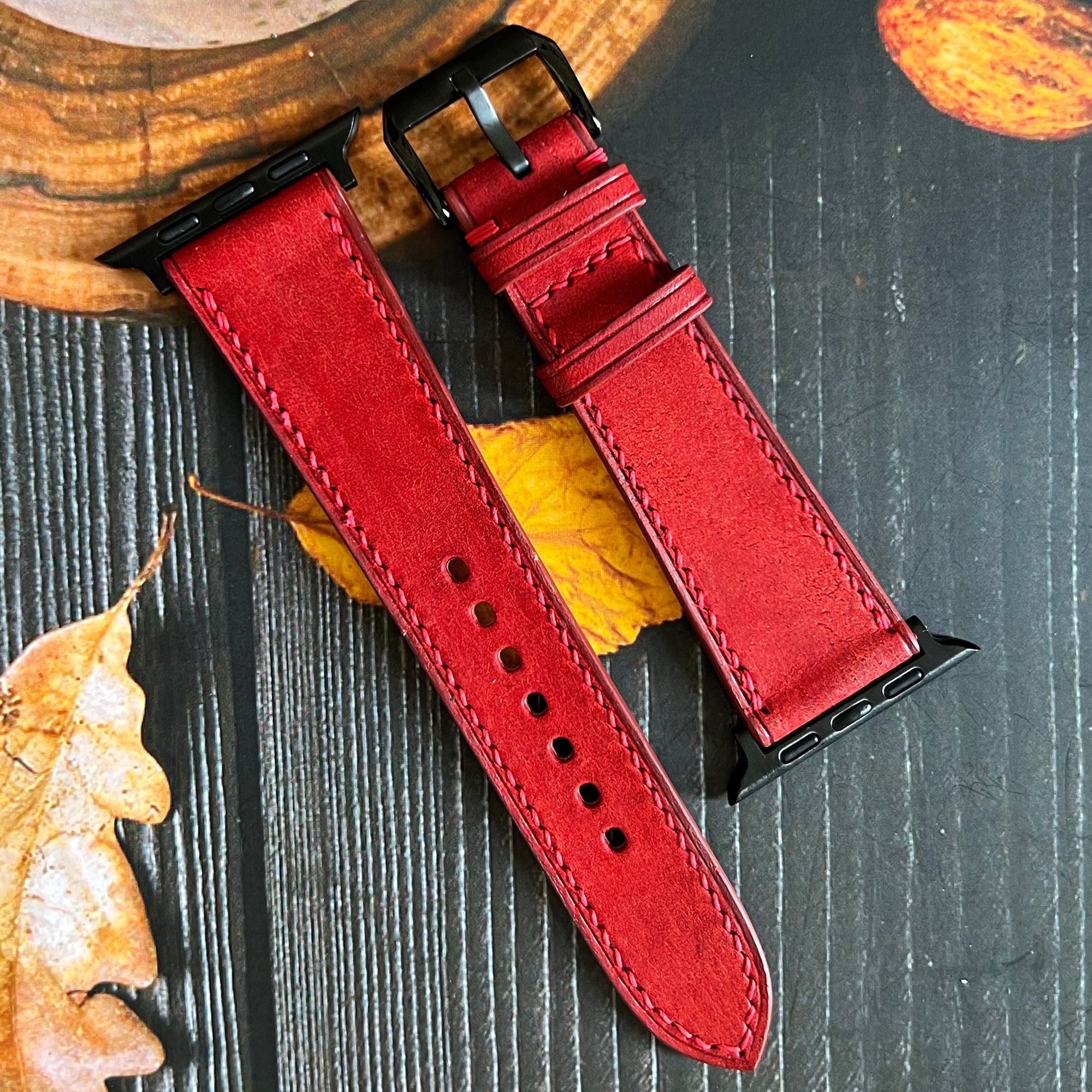 Red Pueblo Leather Watch Band, Handmade Premium Distressed Strap