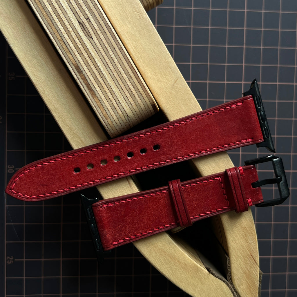 Red Pueblo Leather Watch Band, Handmade Premium Distressed Strap