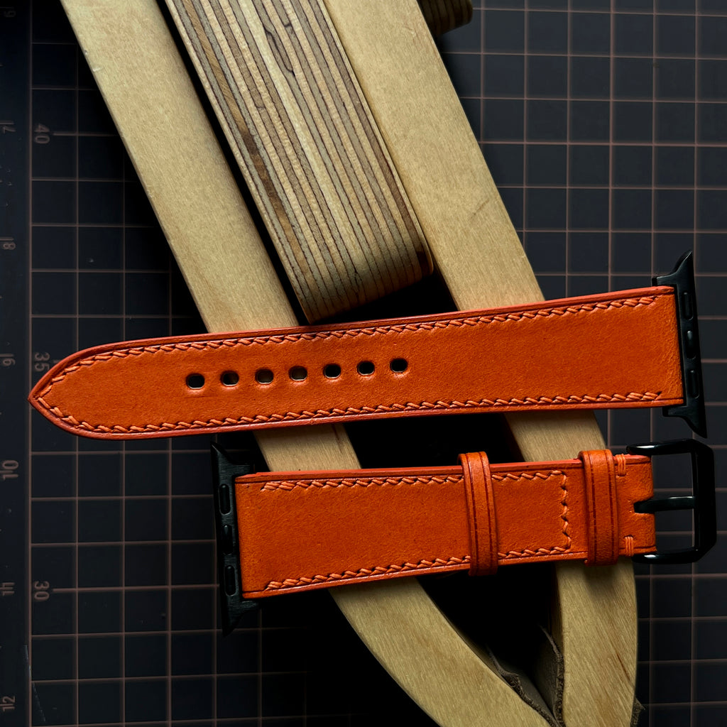 Orange Buttero Leather Watch Straps, Premium Handmade Leather