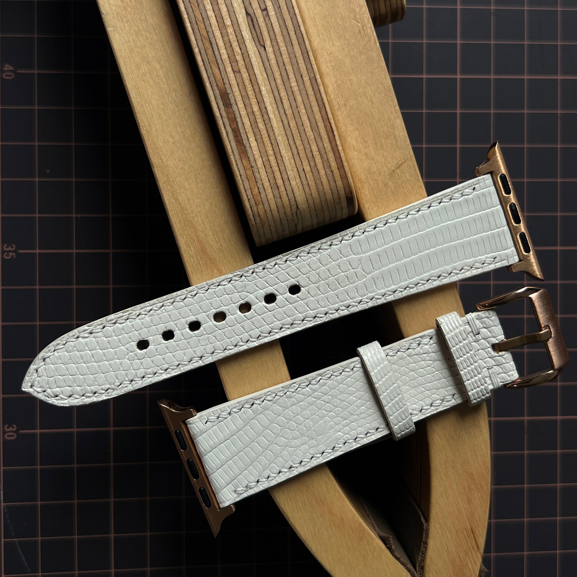 Elegant White Lizard Leather Watch Strap, Premium Handcrafted