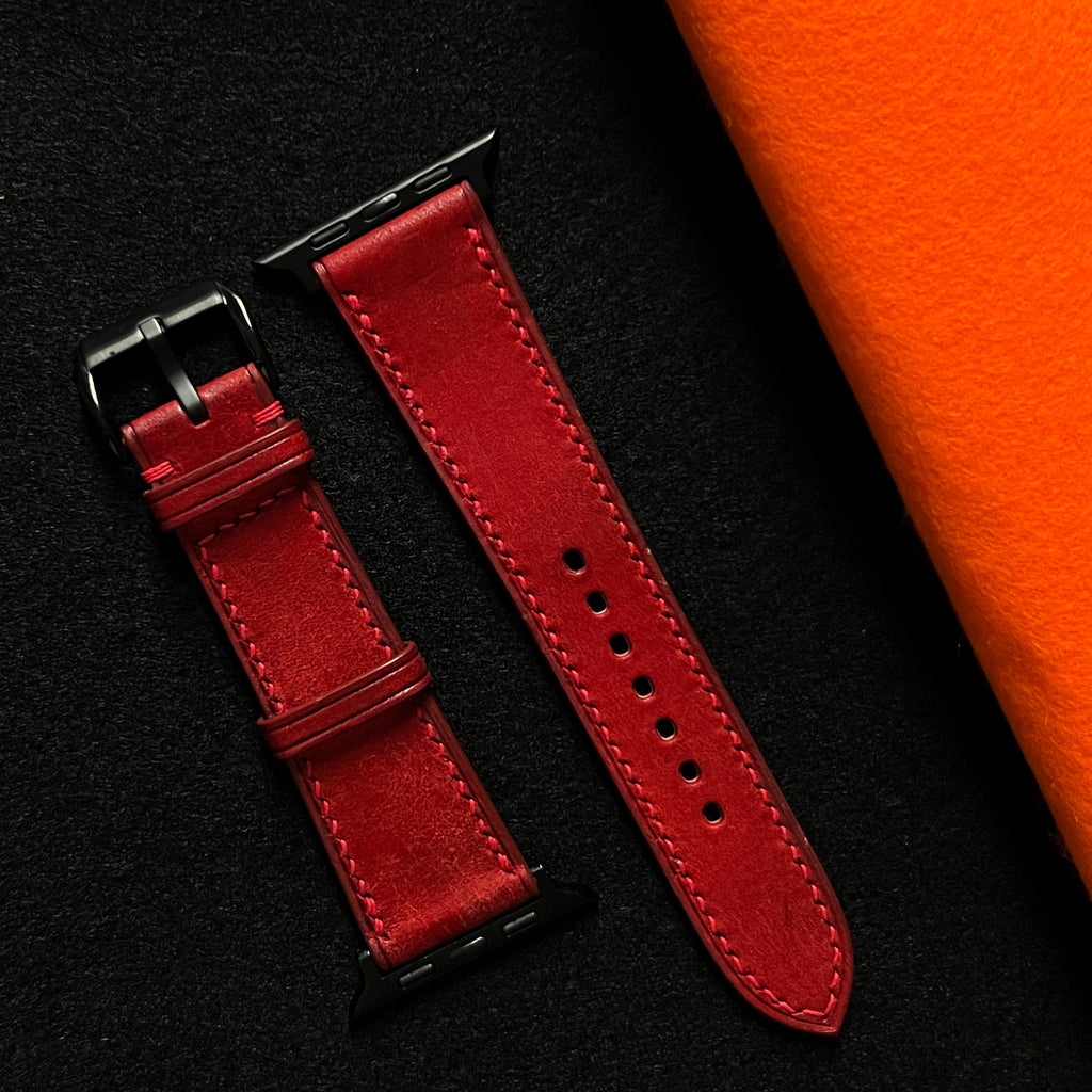 Red Pueblo Leather Watch Band, Handmade Premium Distressed Strap