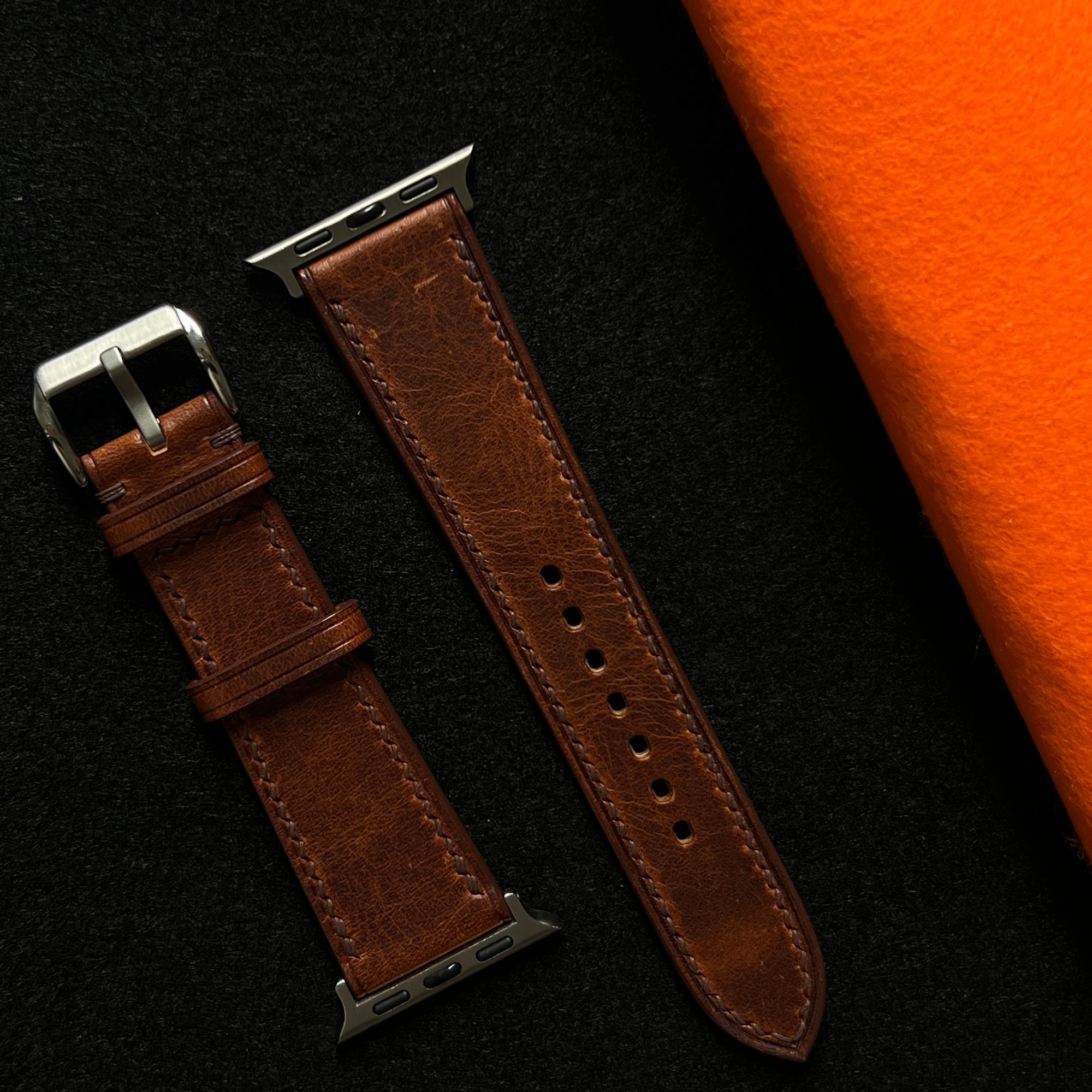 Classic Brown Waxed Leather Watch Straps, Premium Handmade Bands