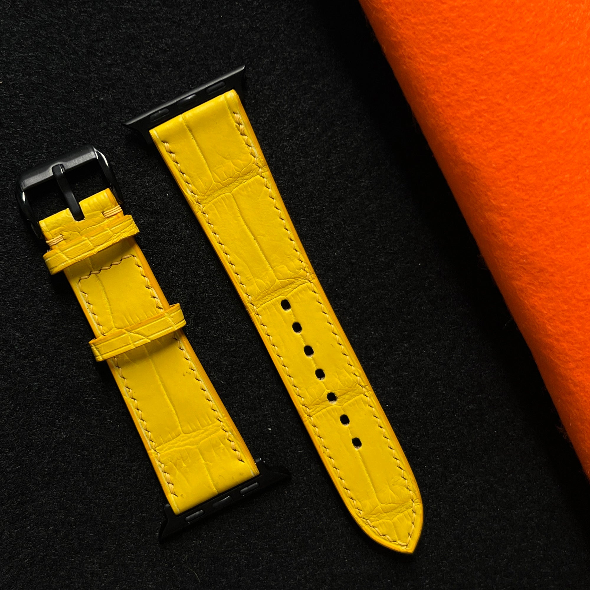 Vibrant Yellow Alligator Leather Watch Strap, Premium Handmade Band