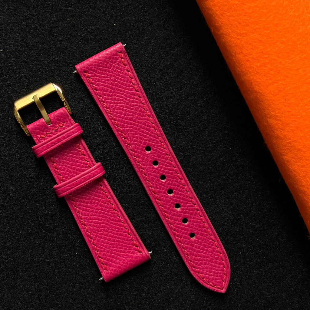 Rose Pink Epsom Leather Watch Strap, Premium Handmade Wrist Band