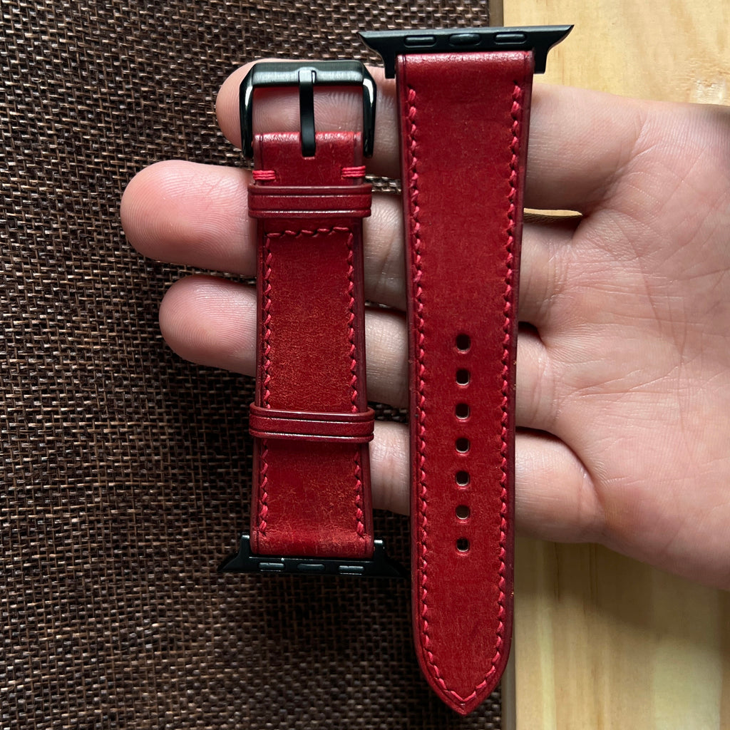 Red Pueblo Leather Watch Band, Handmade Premium Distressed Strap