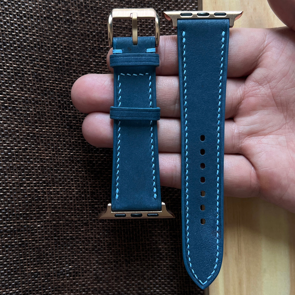 Handmade Blue Nubuck Leather Watch Straps, Premium Artisan Bands