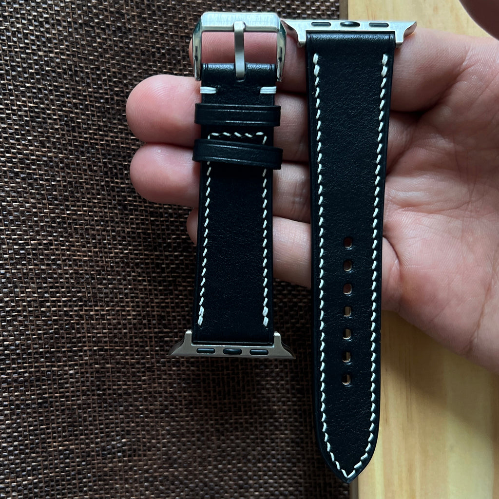 Custom Black Vachetta Leather Watch Straps, Premium Handmade Bands