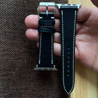 Custom Black Vachetta Leather Watch Straps, Premium Handmade Bands