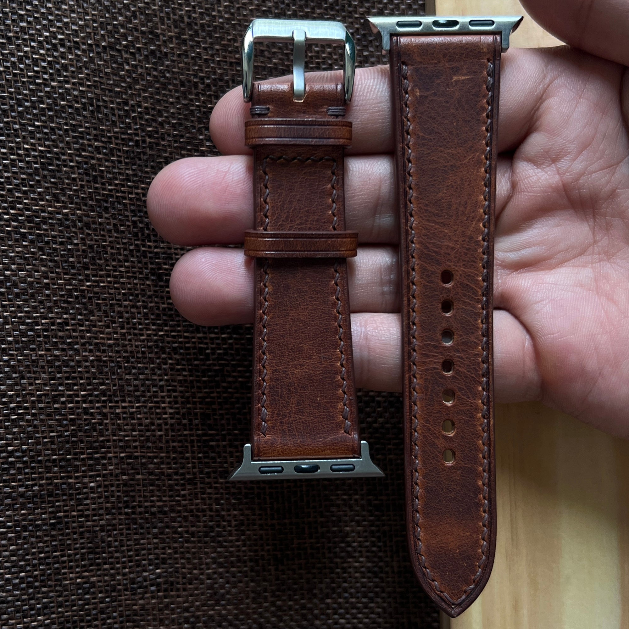 Classic Brown Waxed Leather Watch Straps, Premium Handmade Bands