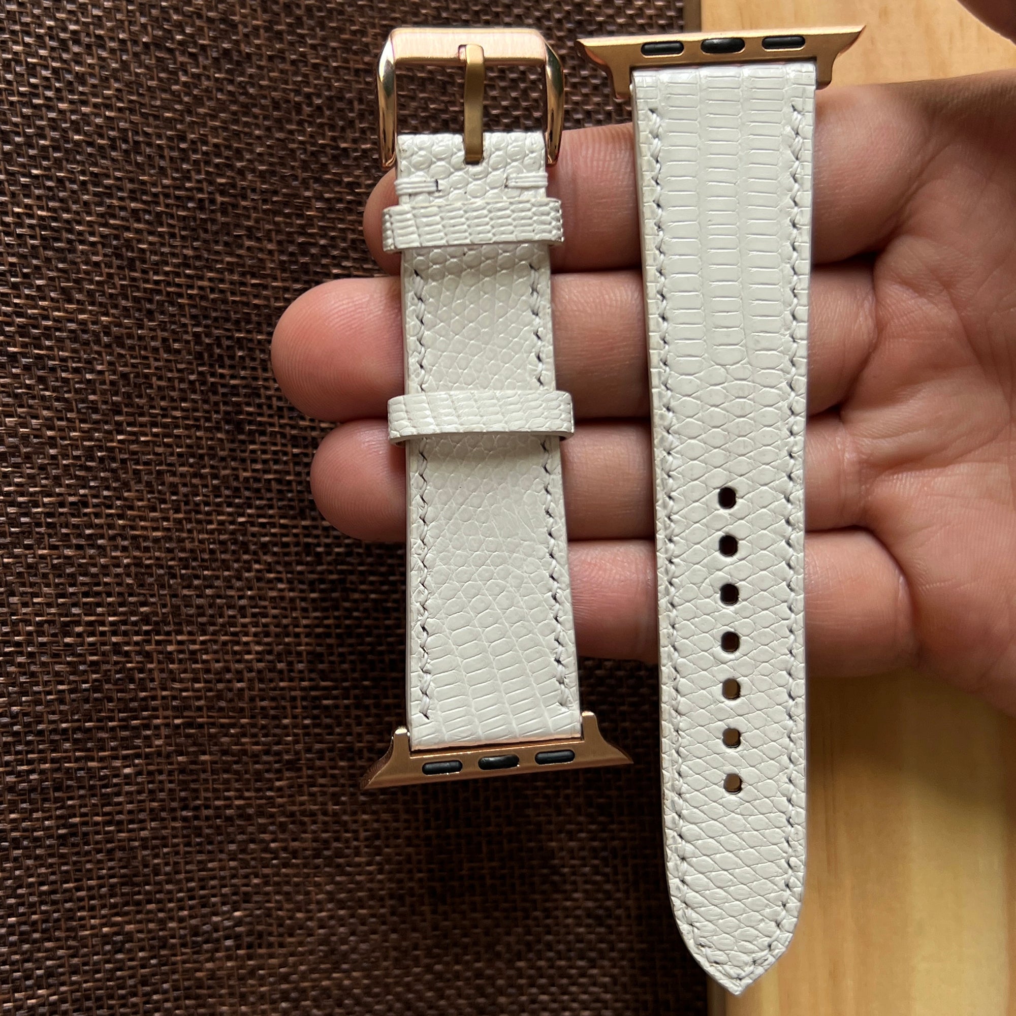 Elegant White Lizard Leather Watch Strap, Premium Handcrafted