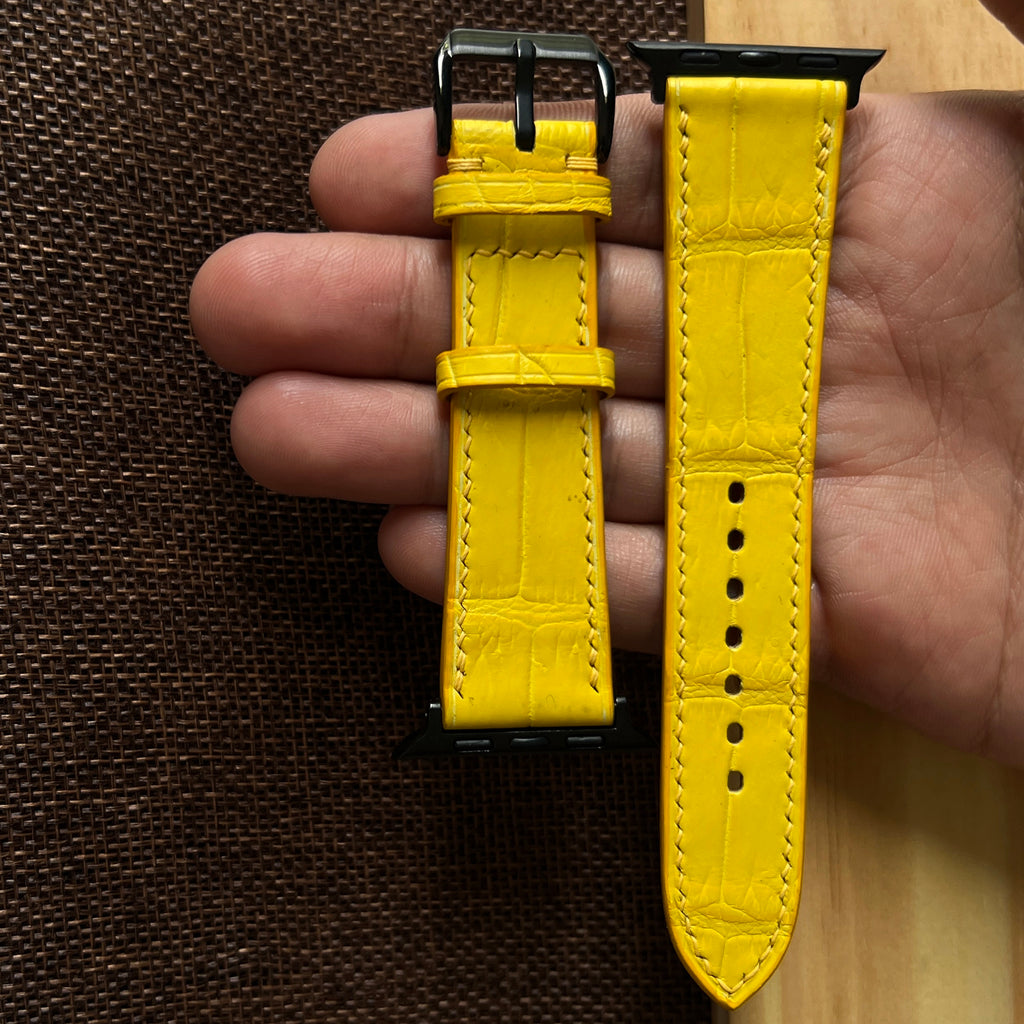 Vibrant Yellow Alligator Leather Watch Strap, Premium Handmade Band
