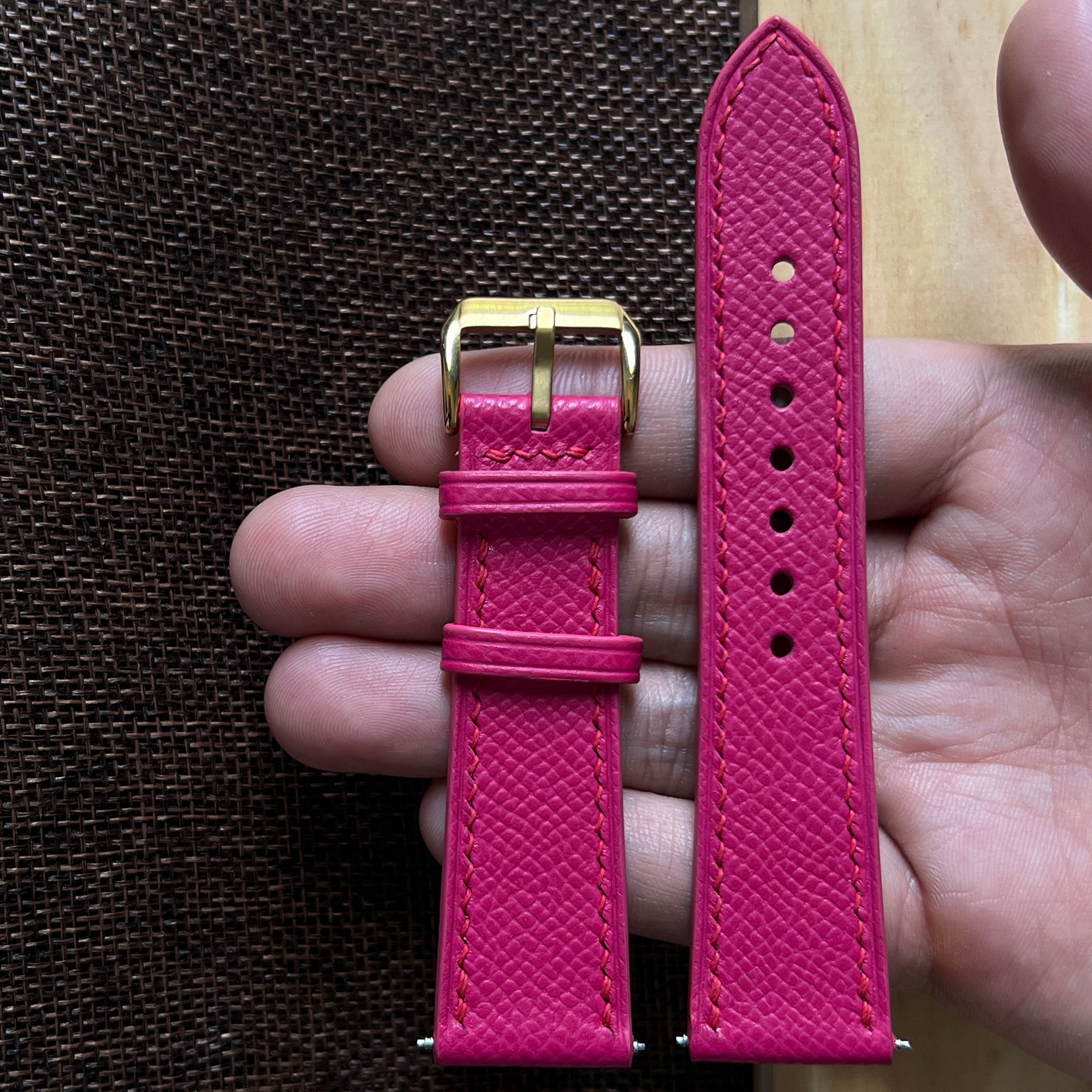 Rose Pink Epsom Leather Watch Strap, Premium Handmade Wrist Band