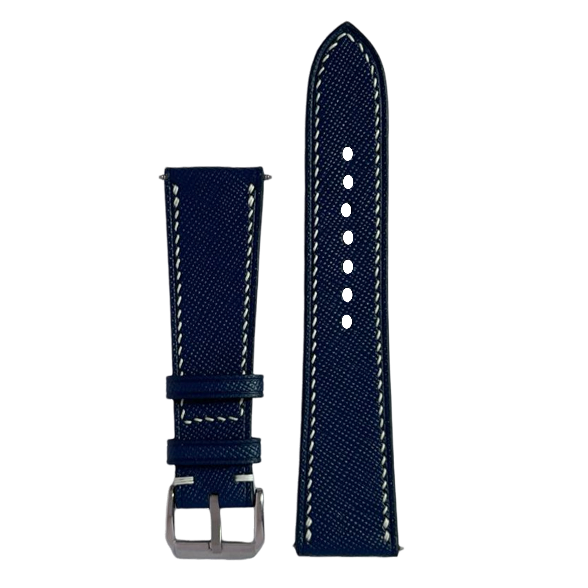 Navy Blue Saffiano Leather Watch Strap, Artisan Handmade