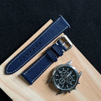 Navy Blue Saffiano Leather Watch Strap, Artisan Handmade