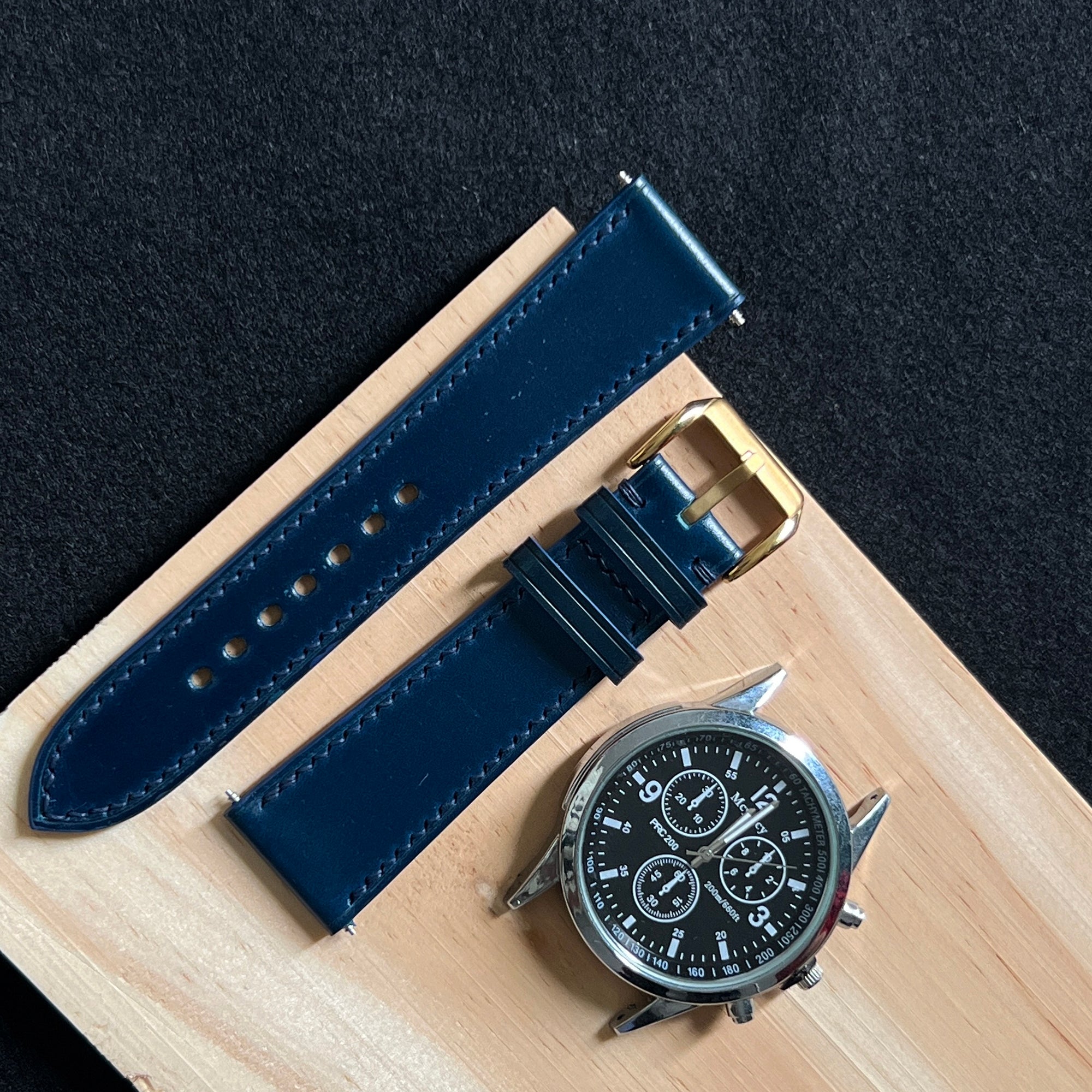 Navy Shell Cordovan Watch Straps, Handcrafted Premium Horse Leather Band