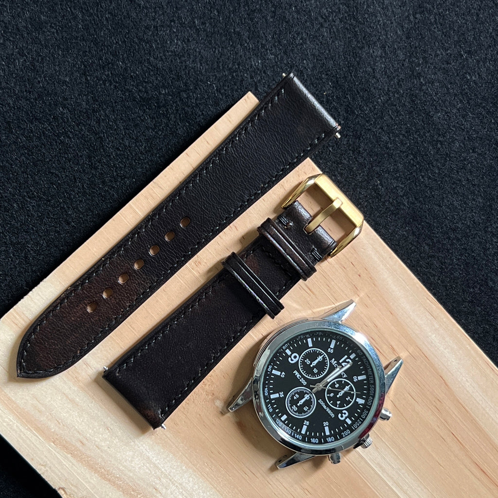Crow Vachetta Leather Watch Strap, Artisan Handmade Premium Italian Leather