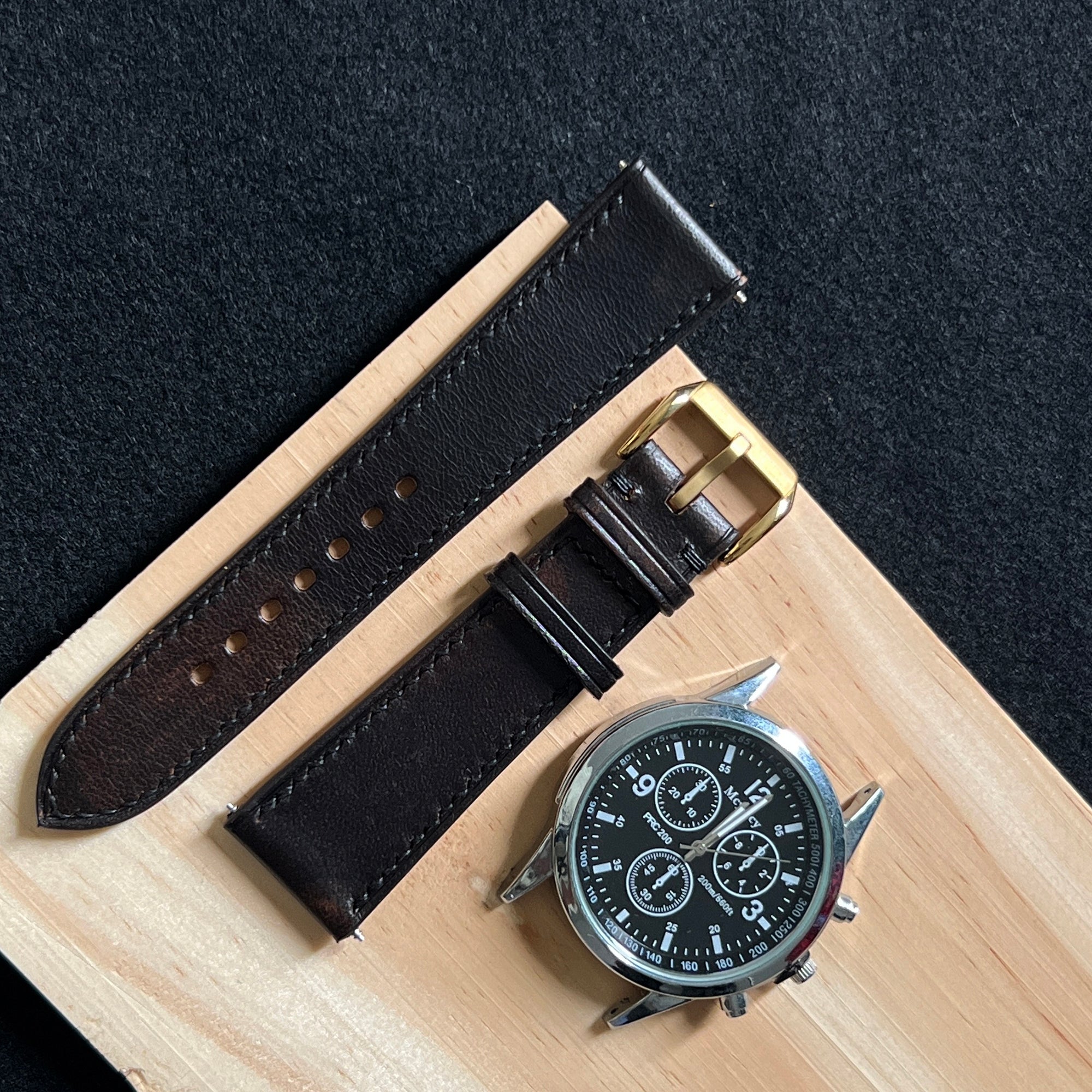 Crow Vachetta Leather Watch Strap, Artisan Handmade Premium Italian Leather