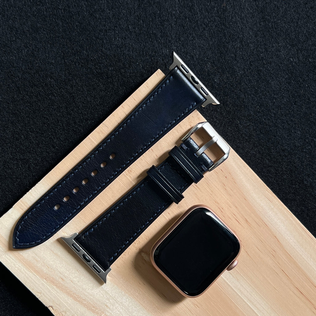 Dark Navy Vachetta Leather Watch Strap, Soft Full-Grain Italian Craftsmanship