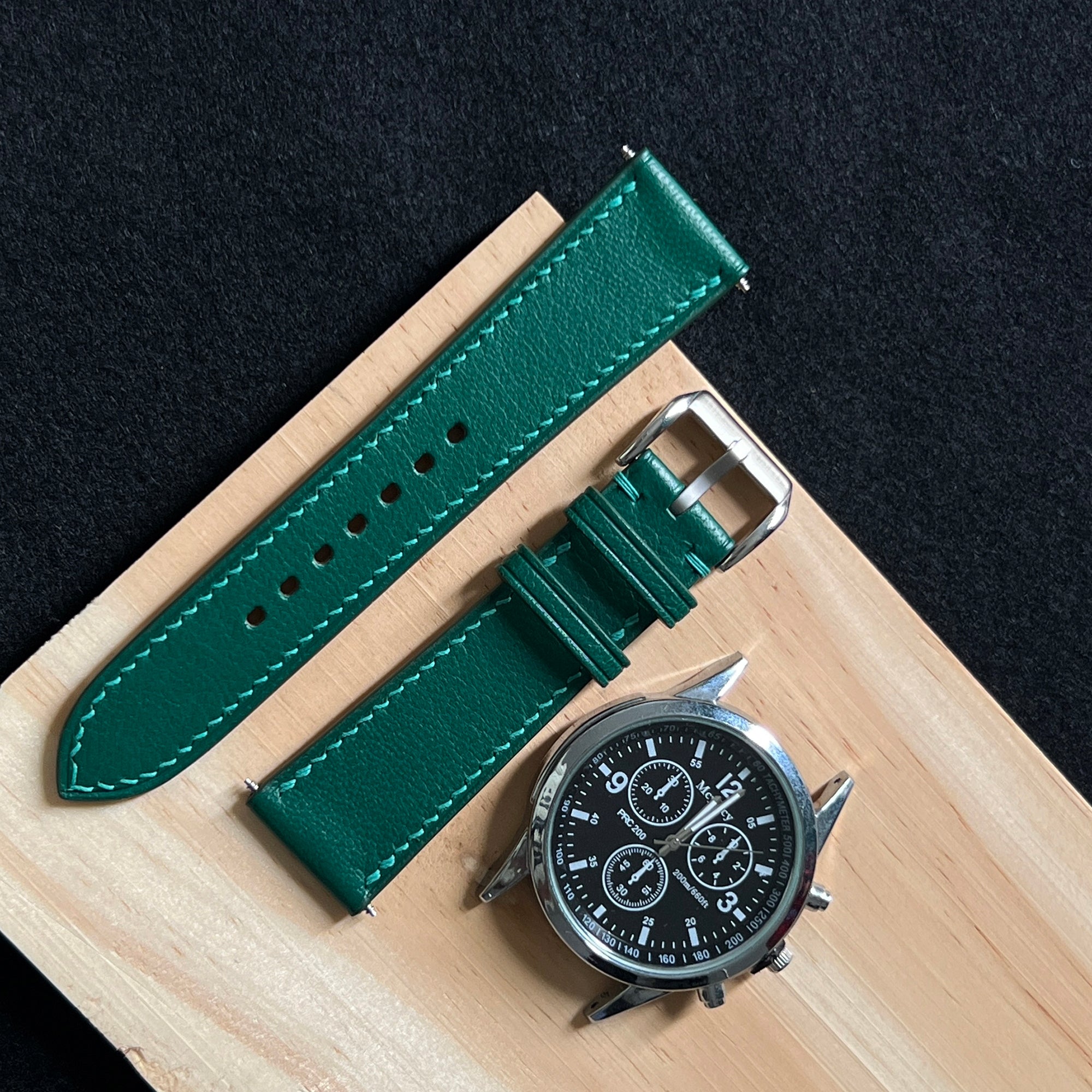 Green Alran Goat Leather Watch Strap, Hand-Stitched Premium Accessory
