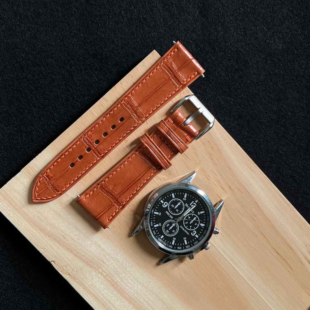 Brown Alligator Leather Watch Strap, Handcrafted Luxury Exotic Skin