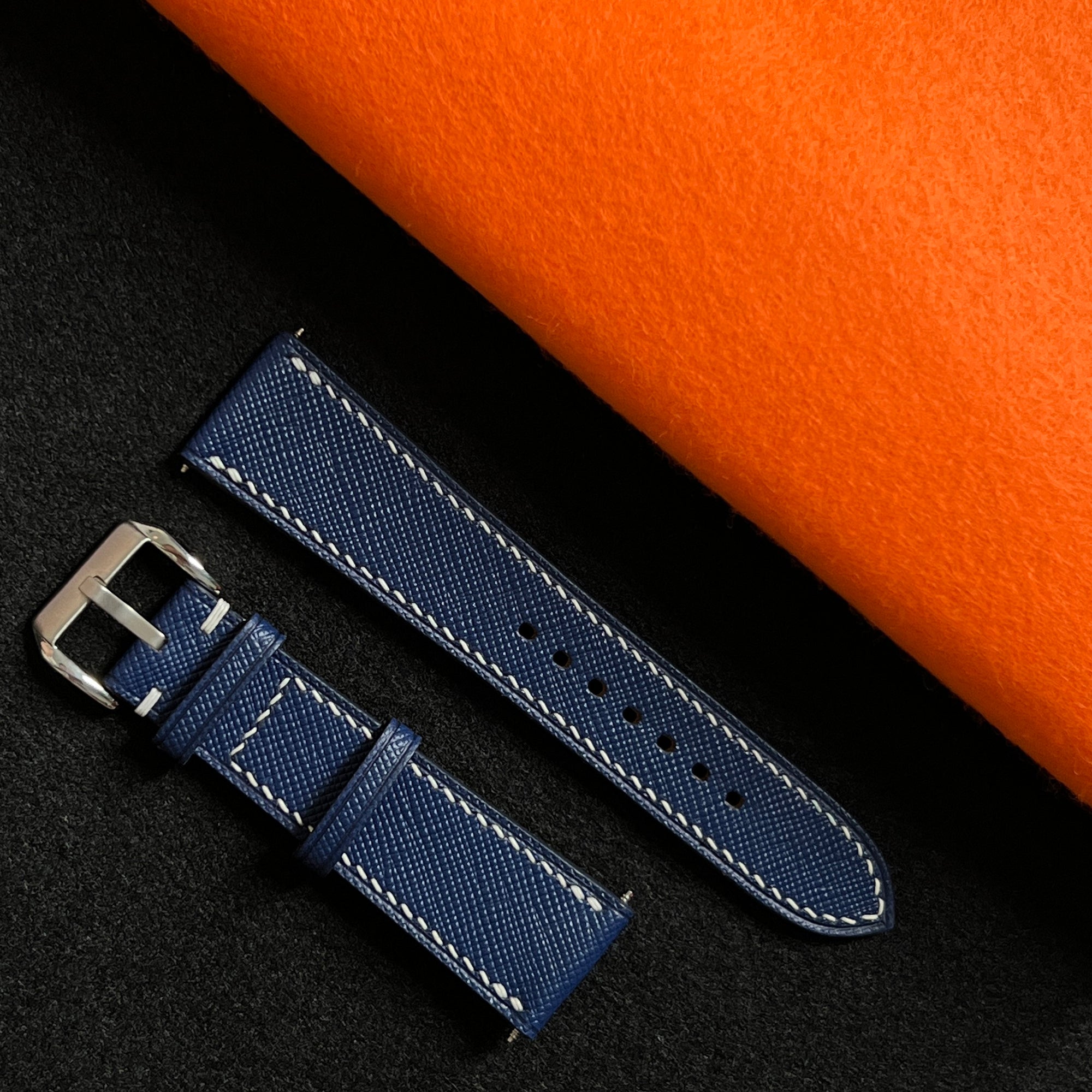 Navy Blue Saffiano Leather Watch Strap, Artisan Handmade