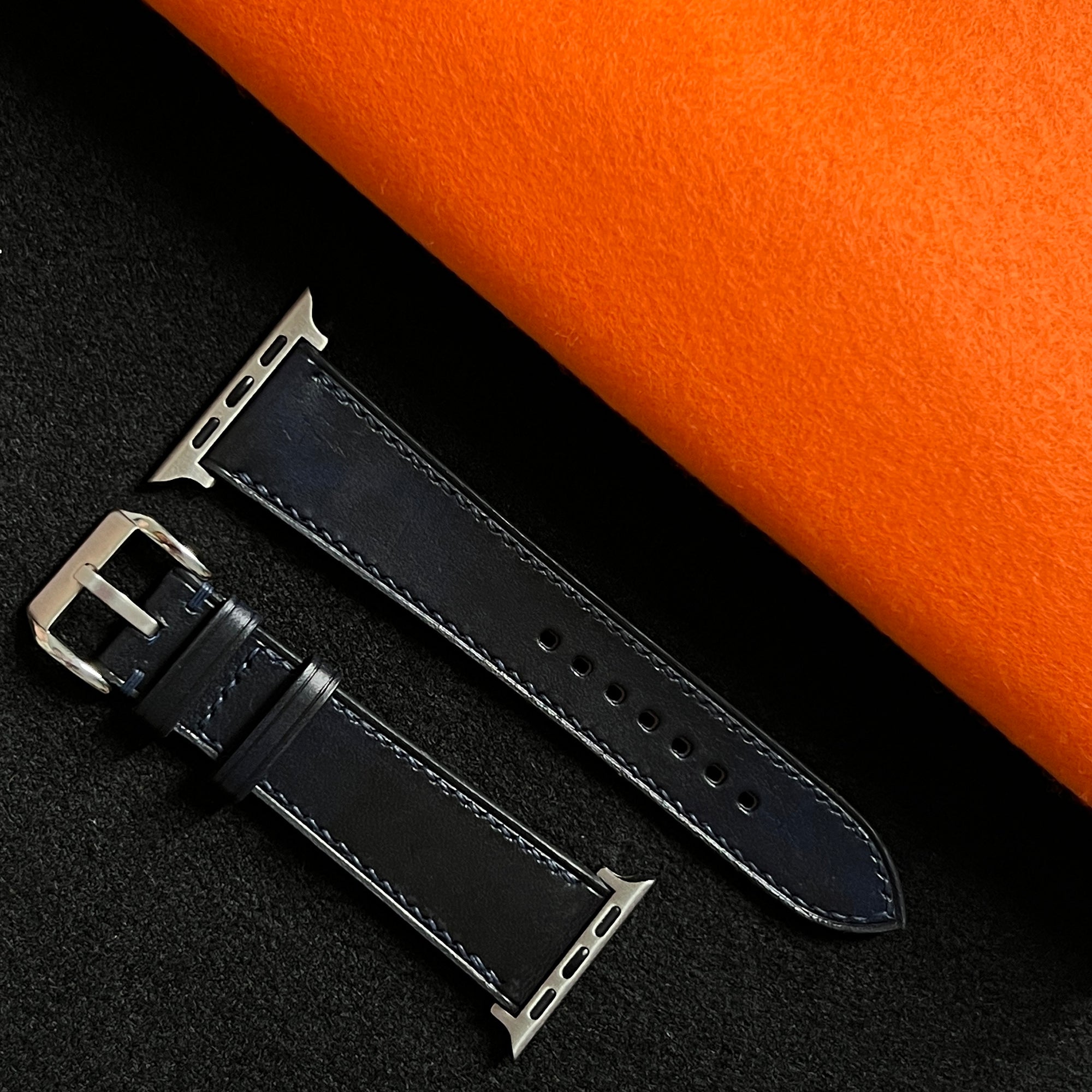 Dark Navy Vachetta Leather Watch Strap, Soft Full-Grain Italian Craftsmanship