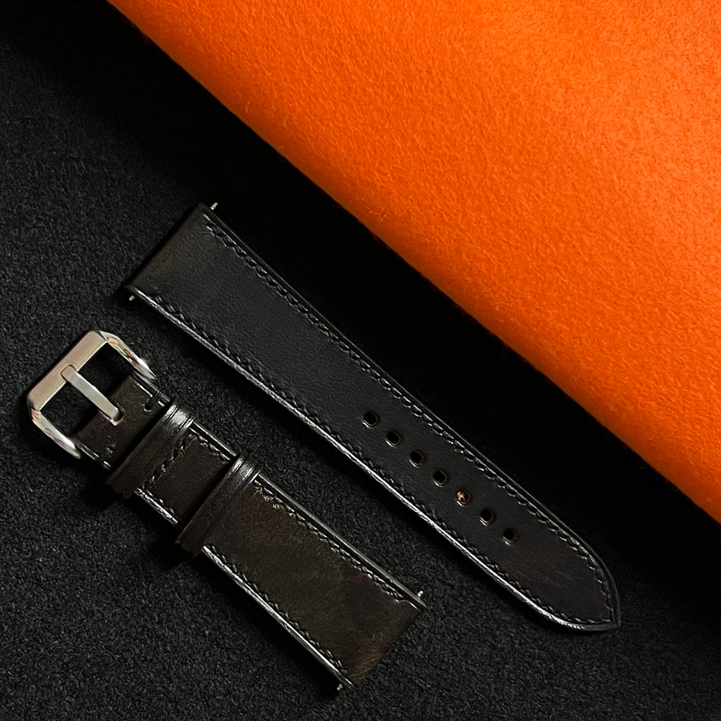 Black Vachetta Leather Watch Band, Hand-Stitched Luxury Genuine Leather