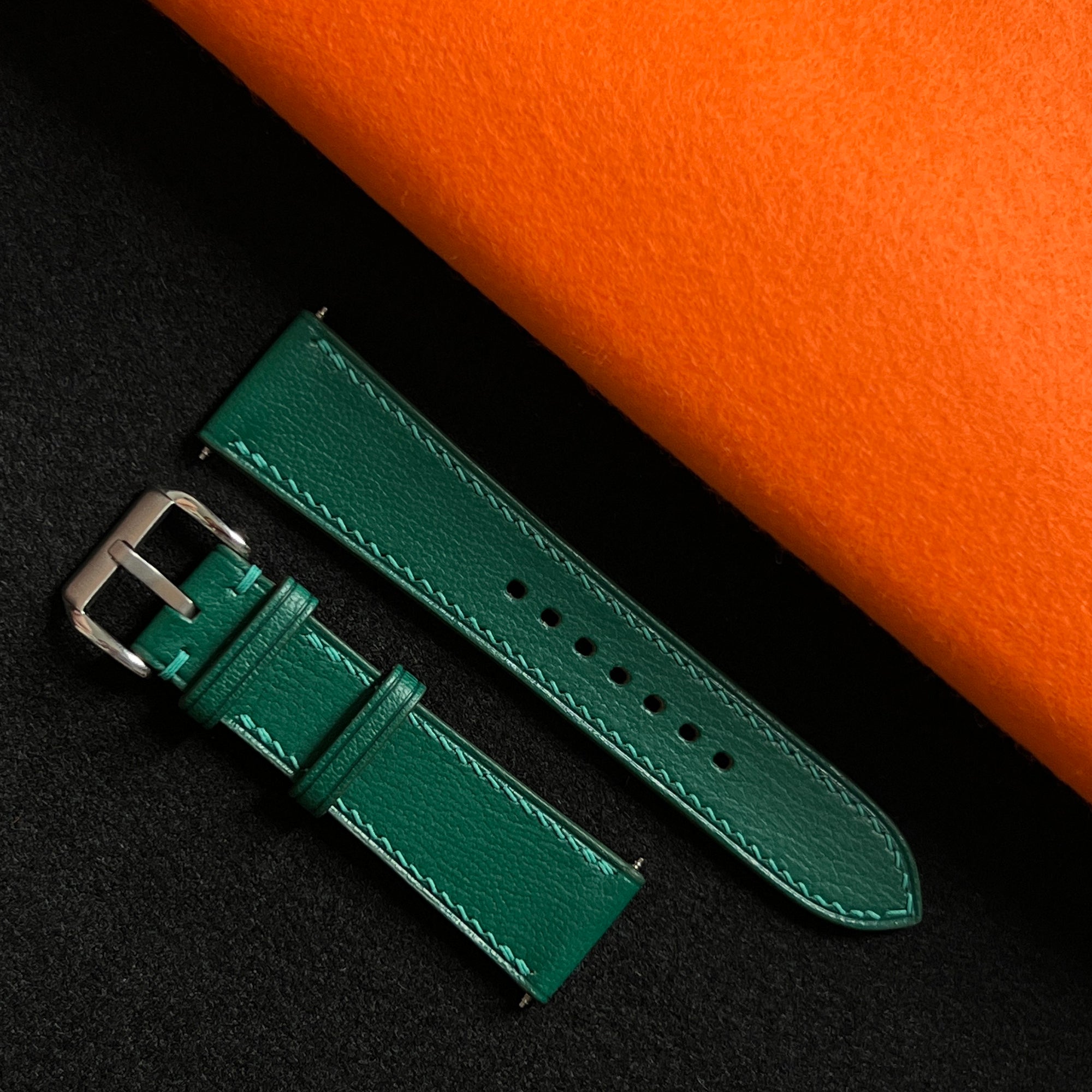 Green Alran Goat Leather Watch Strap, Hand-Stitched Premium Accessory